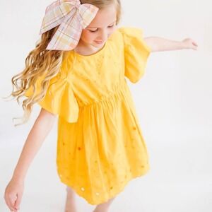 Zara‎ Girls' Embroidered Ruffle-Sleeve Dress, Golden Yellow
